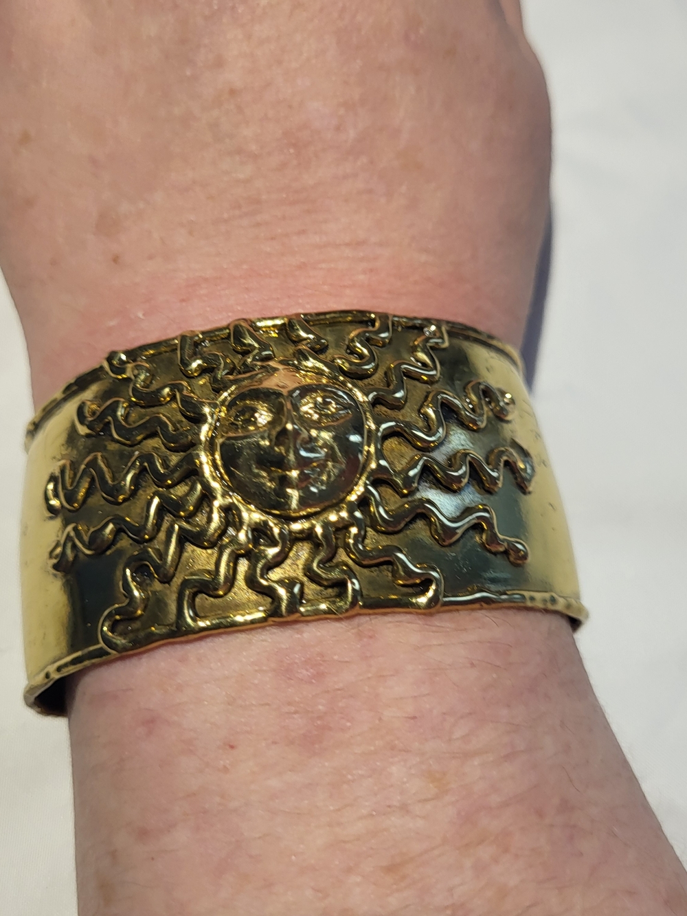 Brass Gold-Tone Sunburst Cuff Bracelet
